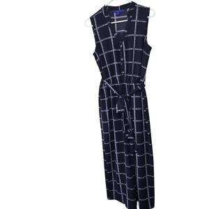 Y2K Office Siren Jumpsuit Black White Windowpane V‎ Neck Officecore Corpcore Sm